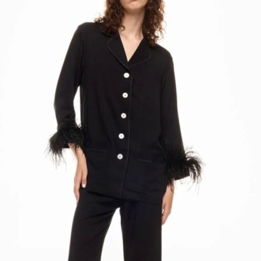 SLEEPER Party Pajama Shirt Womens Small Black 3/4 Sleeve Button Down Top